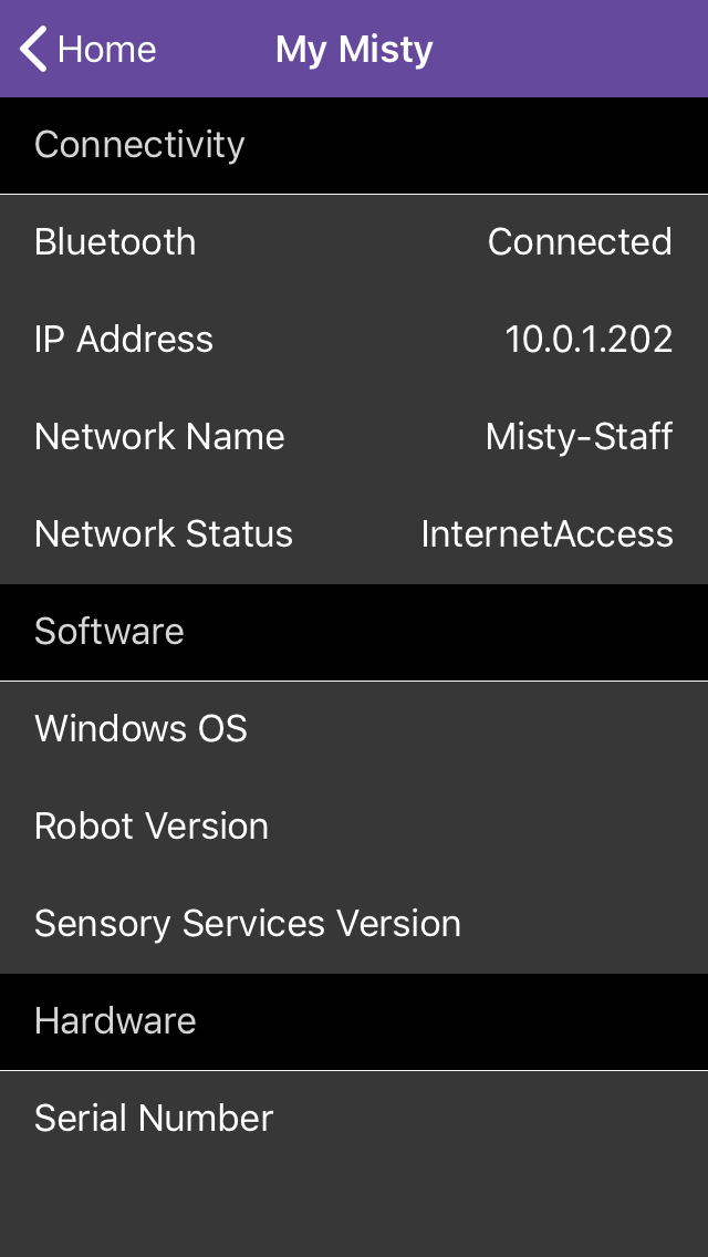 Misty App My Misty screen